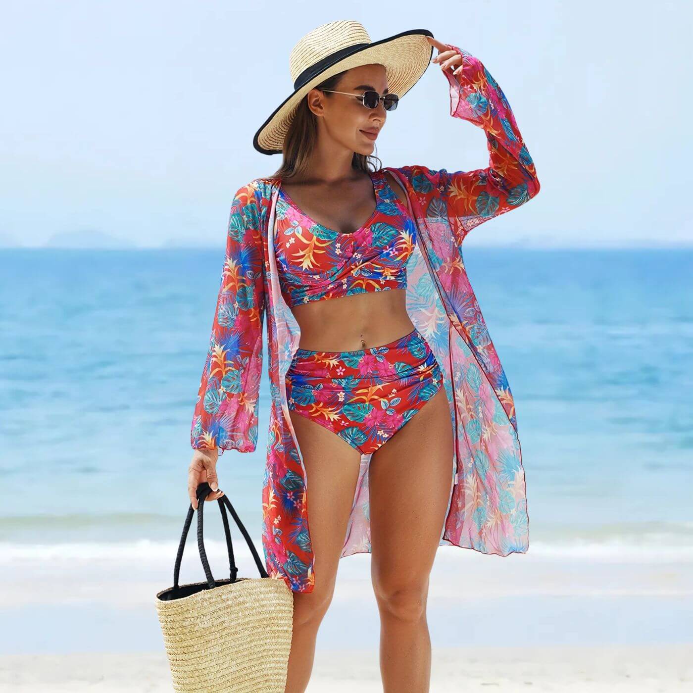 Allison™ – High Waist Tropical 3 Piece Bikini Set