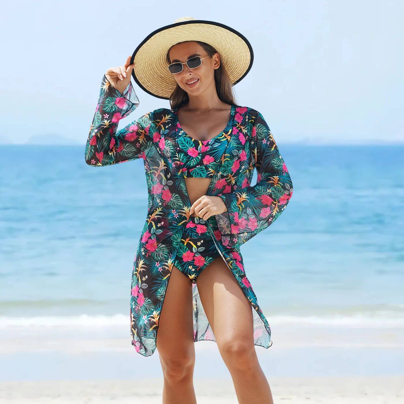 Allison™ – High Waist Tropical 3 Piece Bikini Set