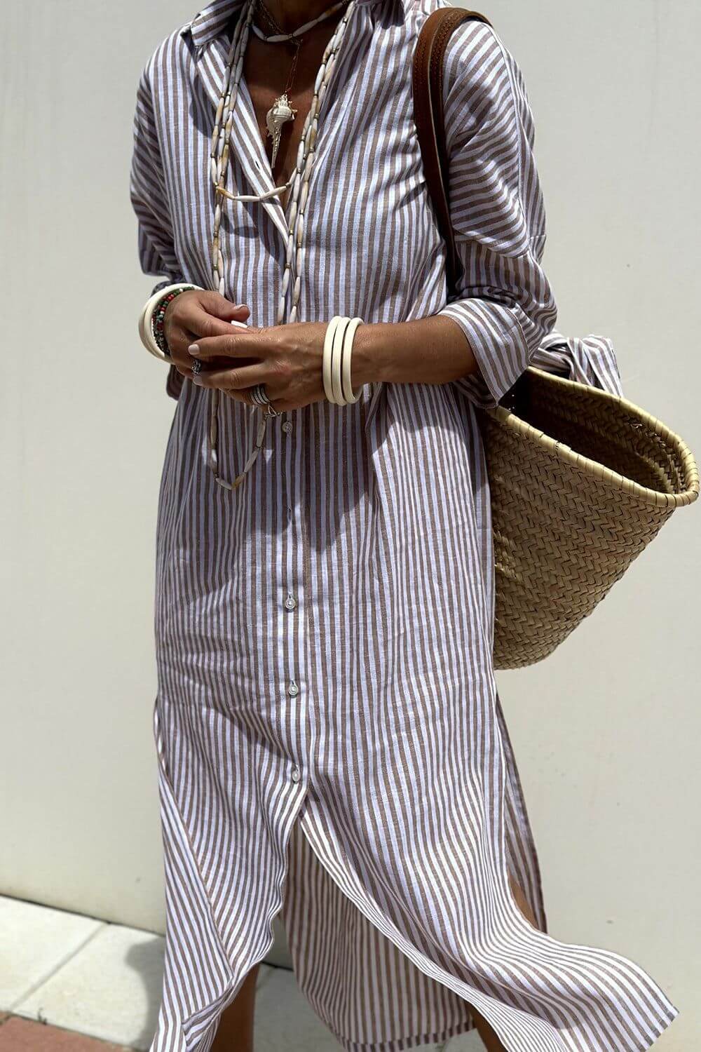 Emilie™ – Elegant Stripes Shirt Dress