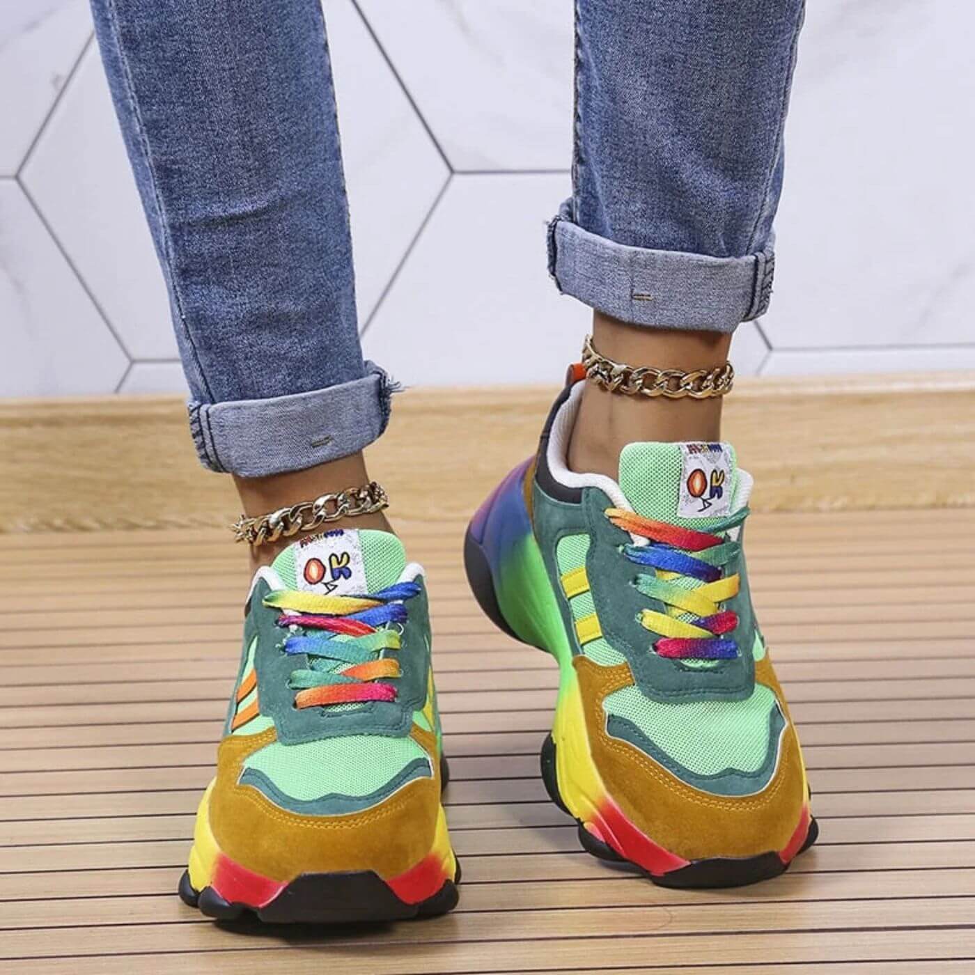 Isabelle™ - Baskets Orthopédiques Stylées Arc-en-ciel