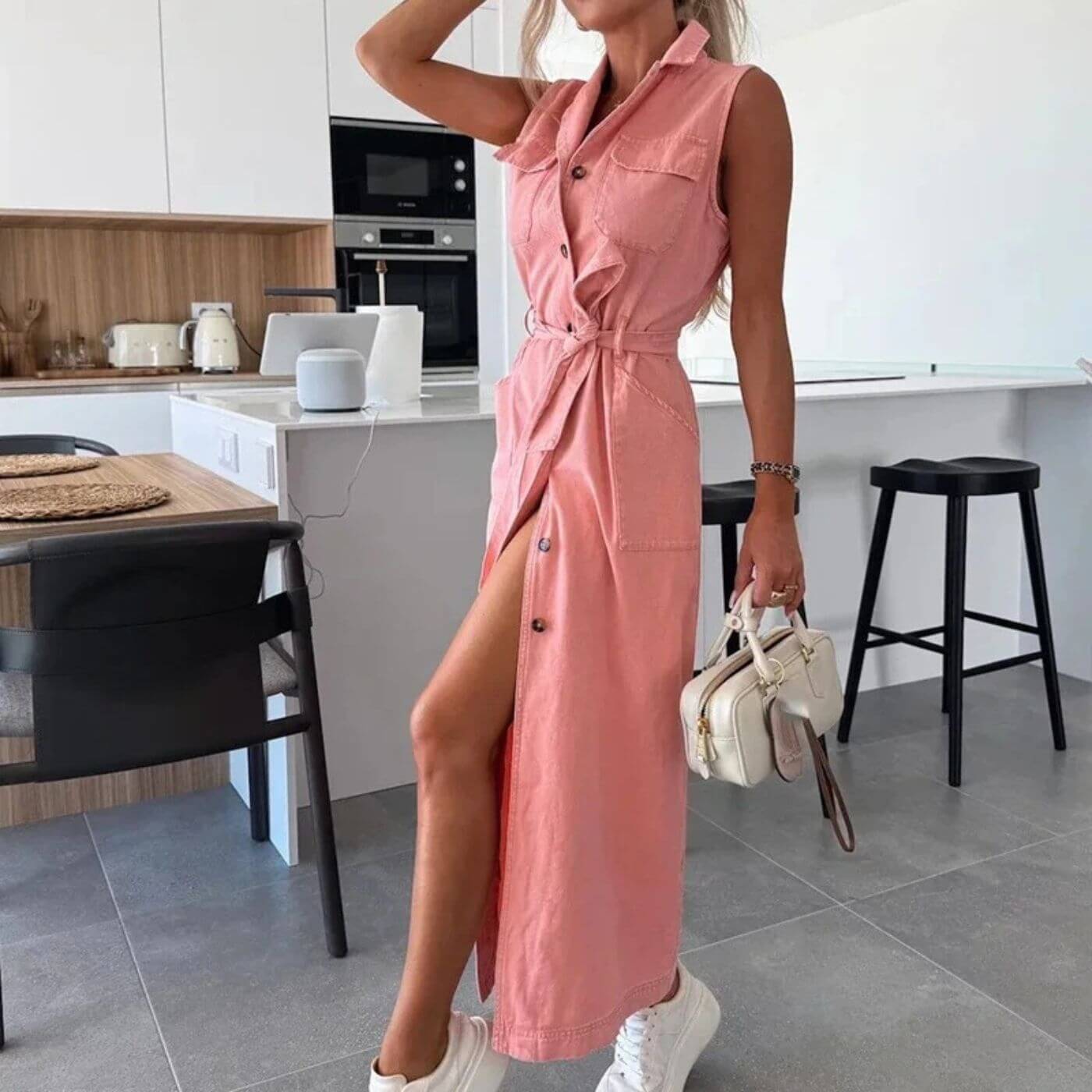 Jennifer™ – Robe longue en denim boutonnée au style tendance