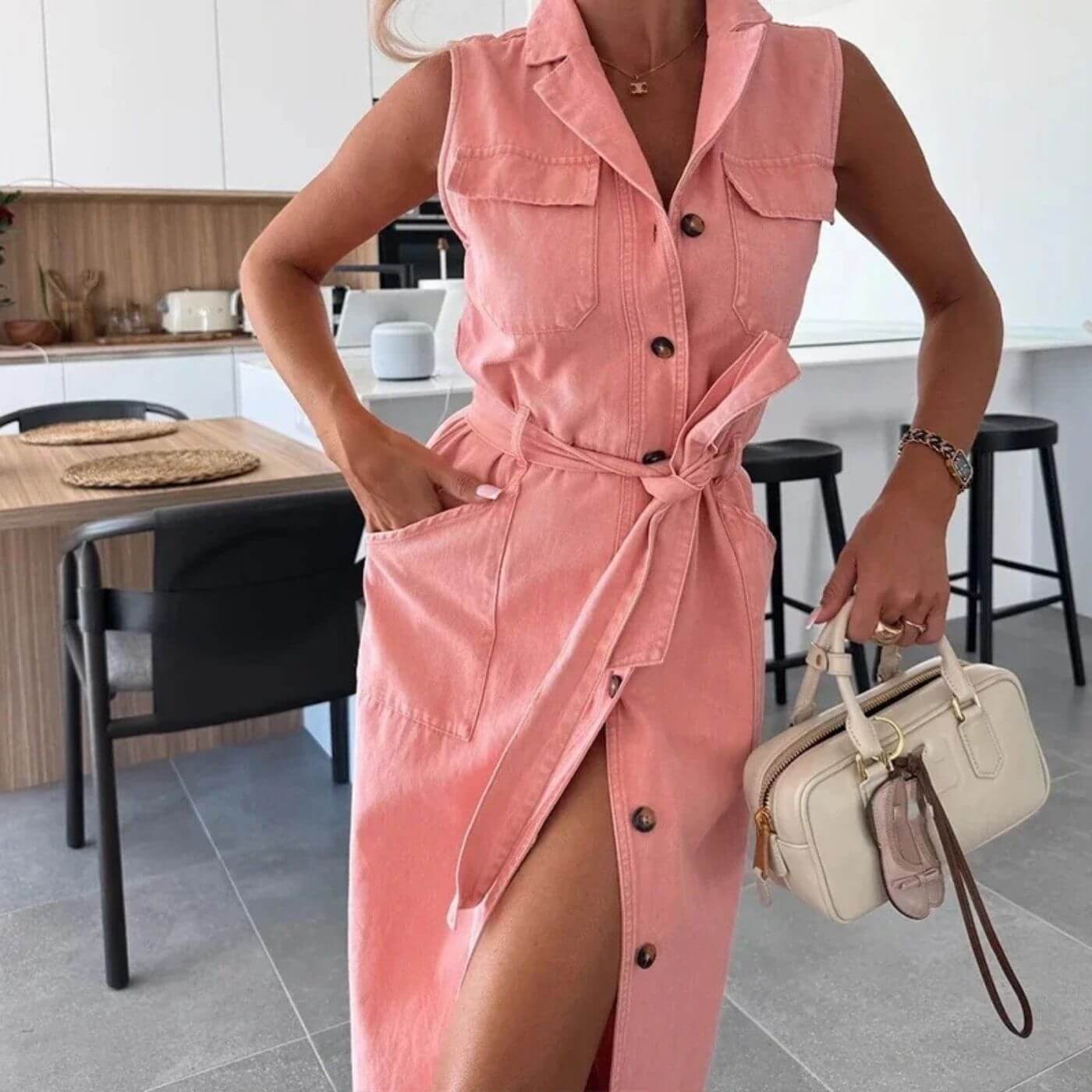 Jennifer™ – Robe longue en denim boutonnée au style tendance