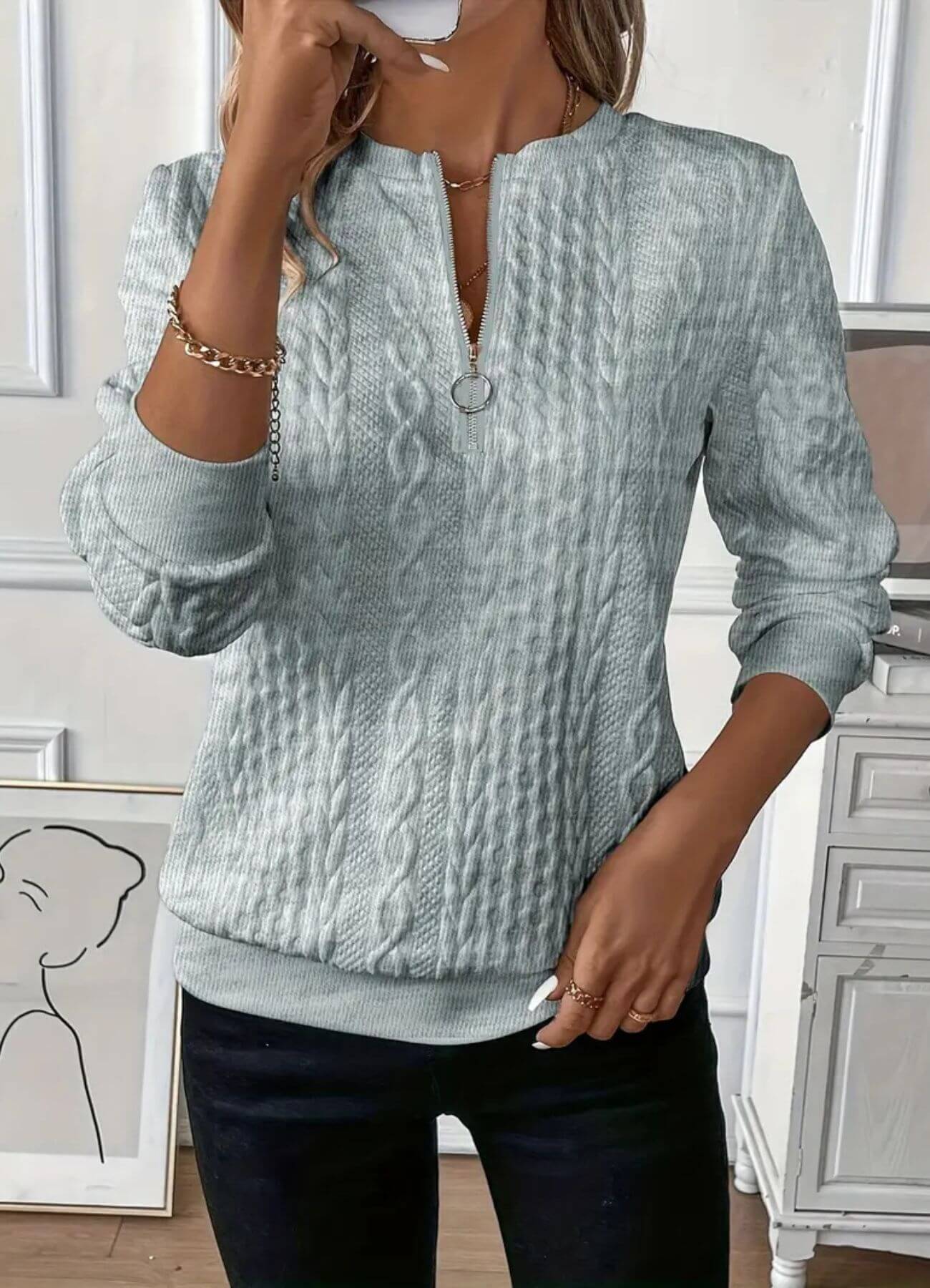 Romane™ - Comfortable Textured Half Zip Sweater