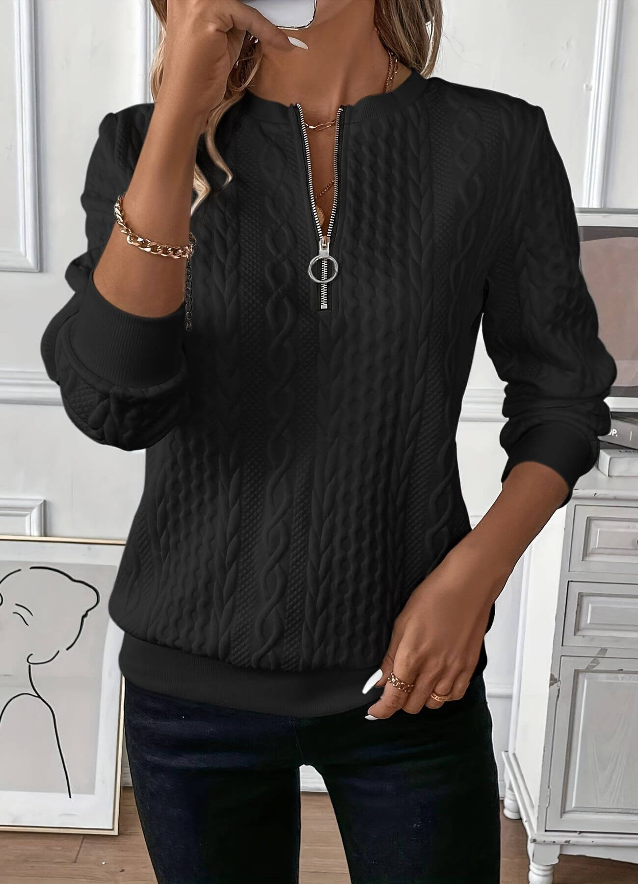 Romane™ - Comfortable Textured Half Zip Sweater