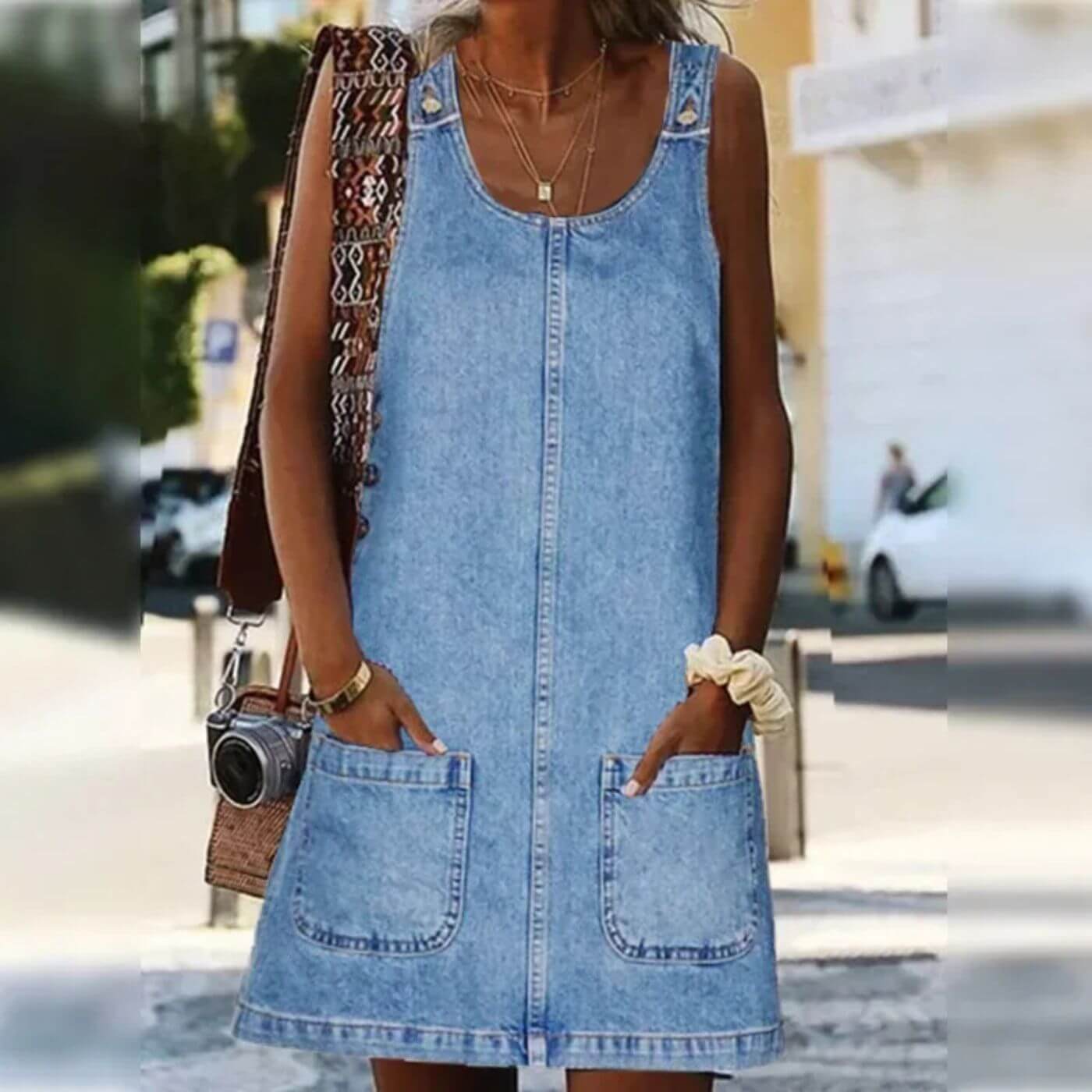 Elsie™ – Comfortable Sleeveless Denim Dress