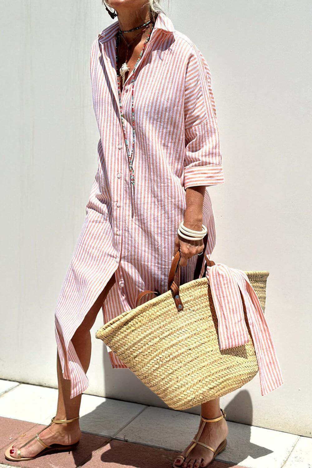 Emilie™ – Elegant Stripes Shirt Dress