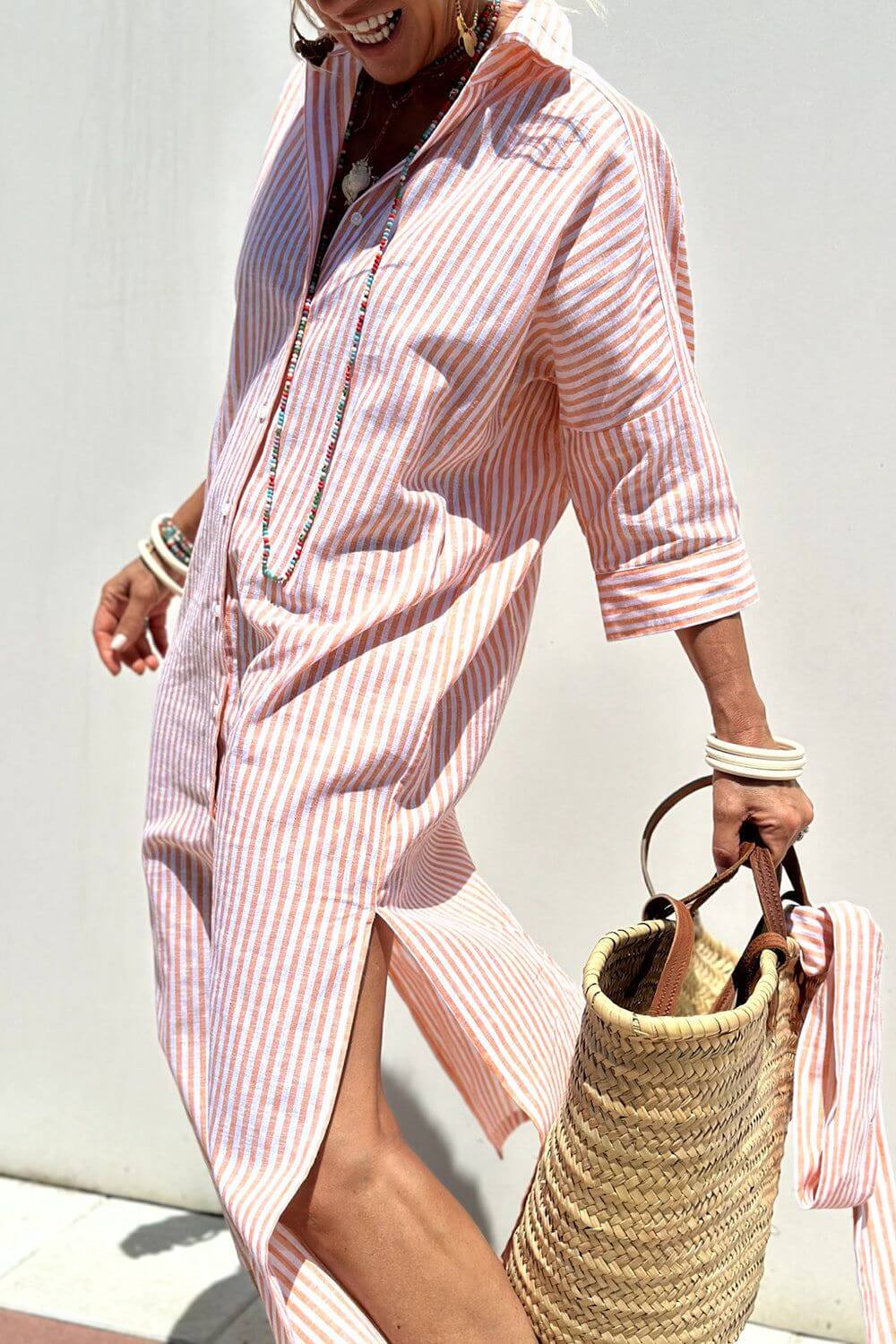 Emilie™ – Elegant Stripes Shirt Dress
