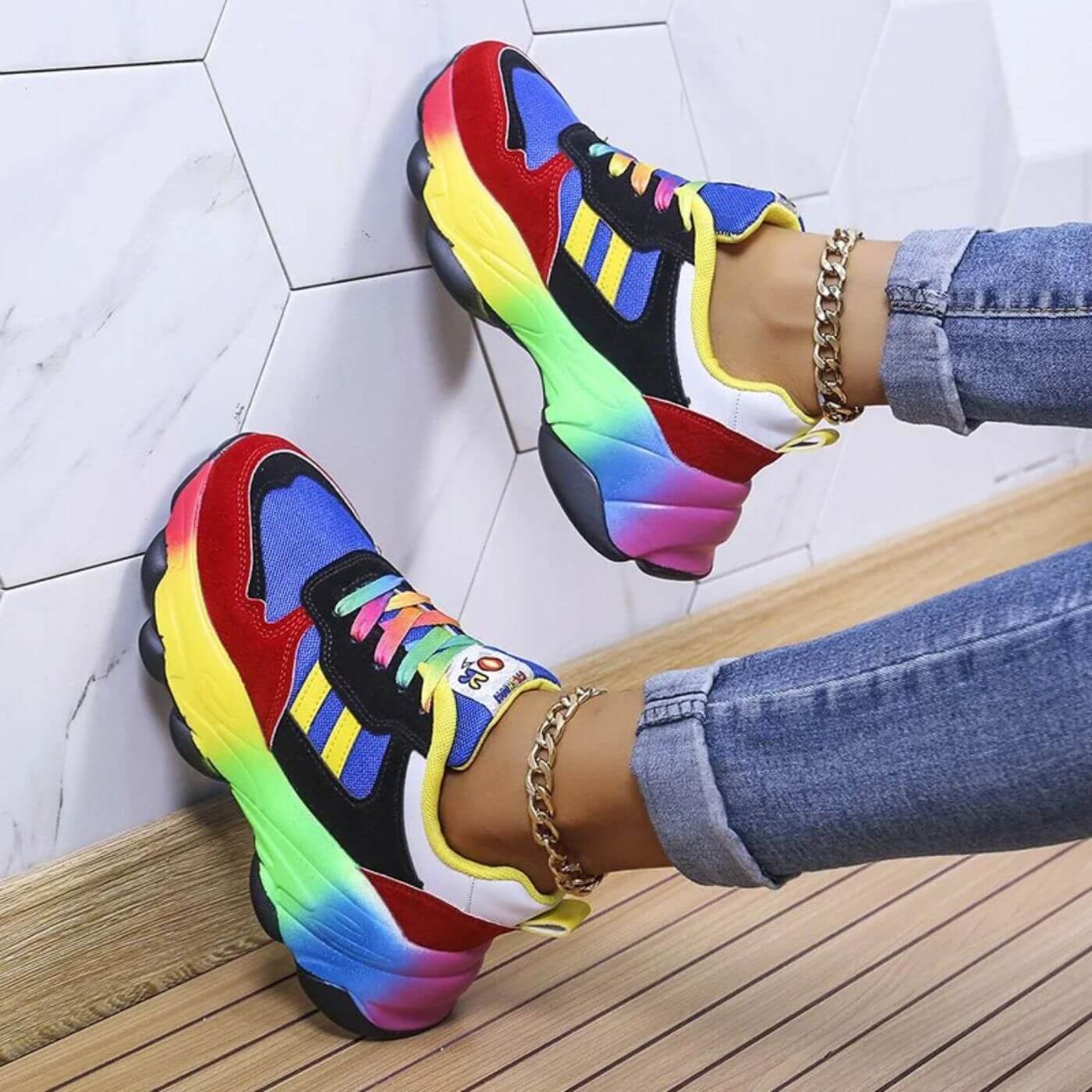 Isabelle™ - Baskets Orthopédiques Stylées Arc-en-ciel