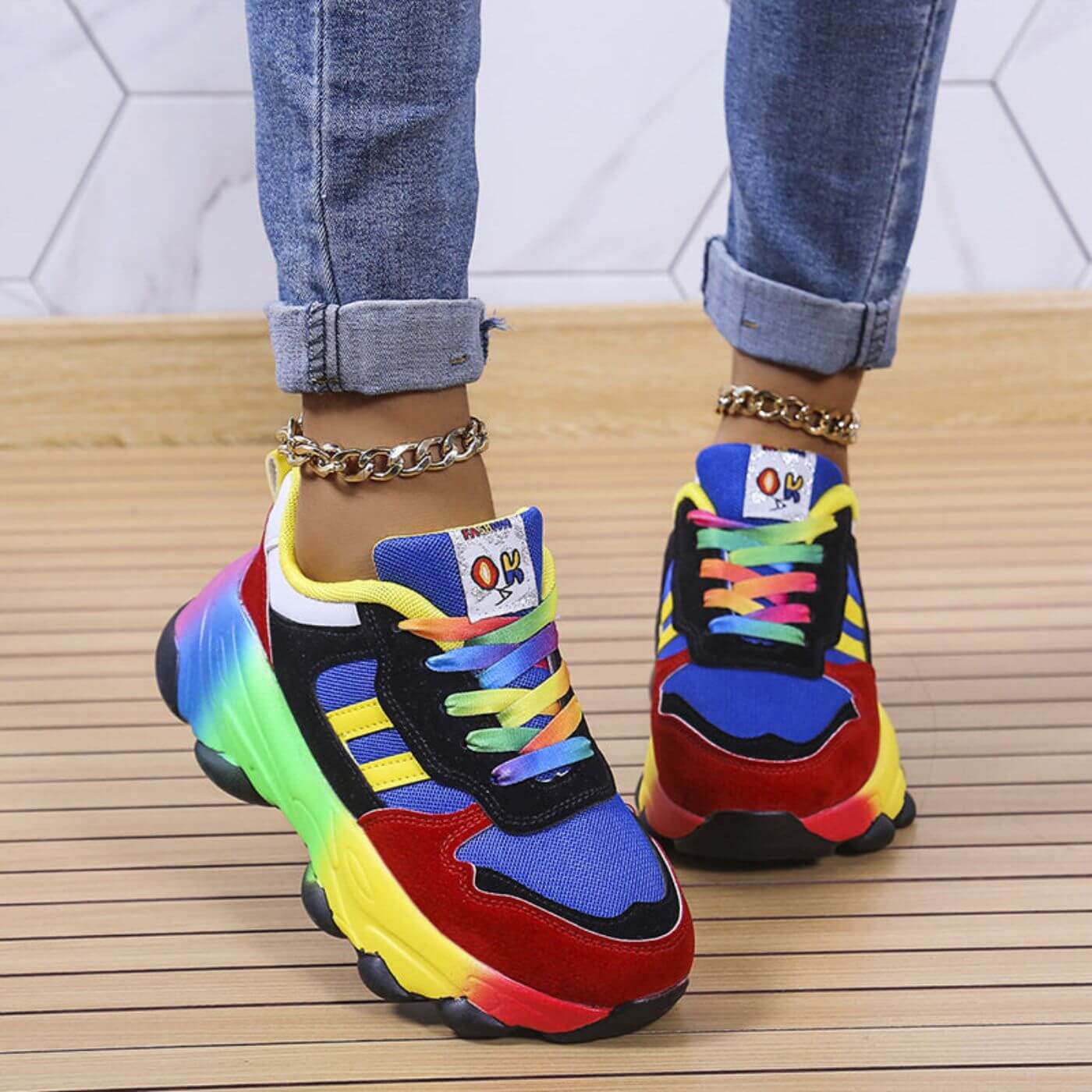 Isabelle™ - Baskets Orthopédiques Stylées Arc-en-ciel