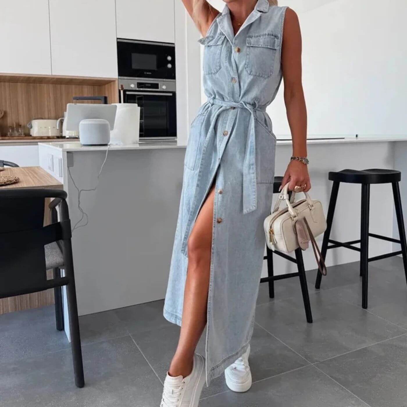 Jennifer™ – Stylish Denim Button Down Maxi Dress